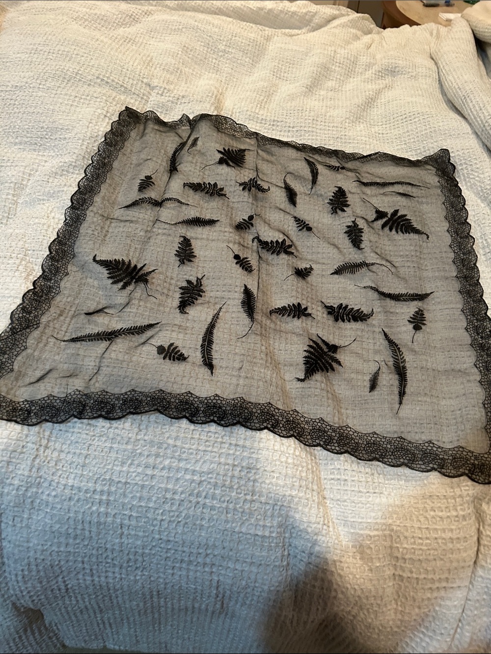Black Lace Embroidered Square Scarf